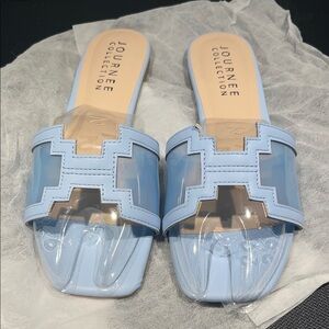 Journee Collection Sky Blue and Transparent Sandals